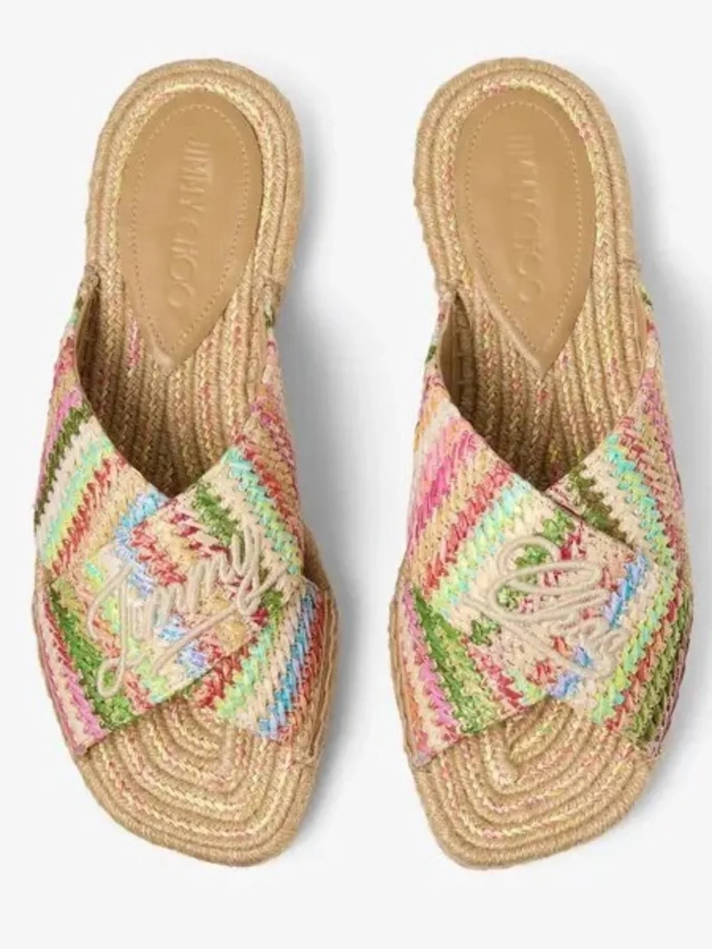 Jimmy Choo Aciel Sandal Pastel Raffia Crossover Mule Size 40.5